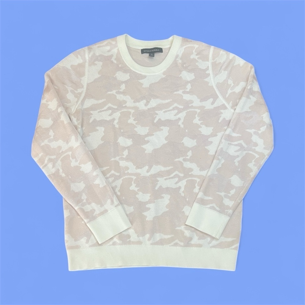 Banana Republic Merino Wool Pink and White Camouflage Crewneck Sweater sz M